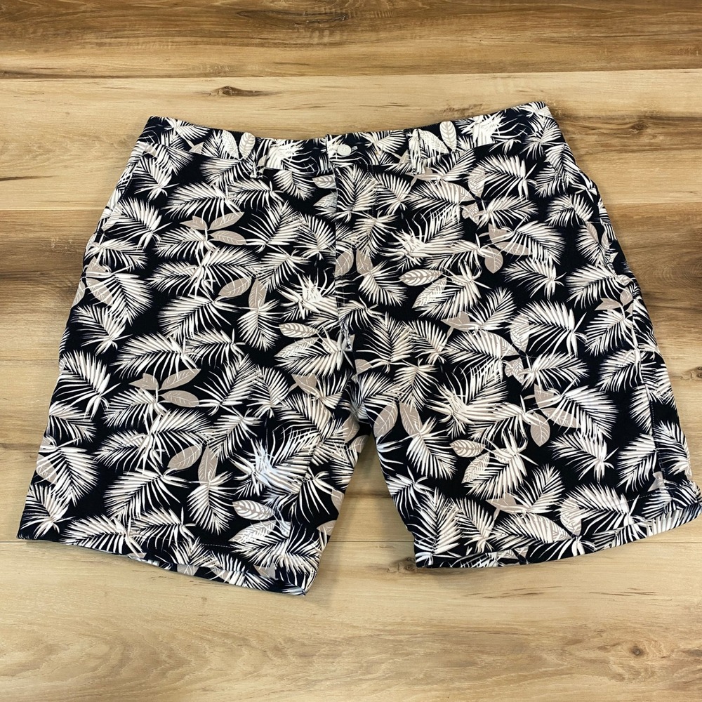 Slate‎ & Stone Mens Tropical Palm Leaf Print Chino Shorts Black White Size 38
